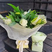 Whites and Greens Flower and Candle Gift Package