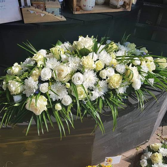 Beautiful White Rose Casket Spray - Funeral Flowers White Roding
